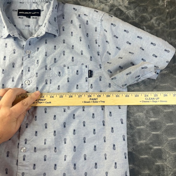 Molokai Surf Co Pineapple Button Down Large Blue Short Sleeve Tropical Shirt - Picture 5 of 7